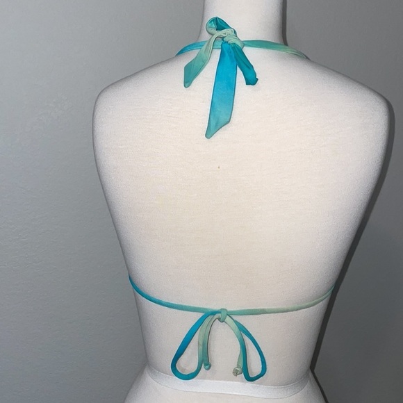 H&M green ombré halter bathing suit bikini top in women’s size 4 w/string ties - Picture 4 of 7